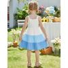 Arshiner Toddler Girl Summer Dresses Casual Sleeveless Button Down Swing Flowy Tiered Midi Sundress with Pockets(Blue Color Block)