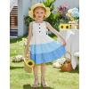 Arshiner Toddler Girl Summer Dresses Casual Sleeveless Button Down Swing Flowy Tiered Midi Sundress with Pockets(Blue Color Block)
