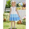 Arshiner Toddler Girl Summer Dresses Casual Sleeveless Button Down Swing Flowy Tiered Midi Sundress with Pockets(Blue Color Block)