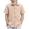 Arshiner Boys Casual Short Sleeve Button Down Shirt Fashion Textured Summer Beach Shirt 3-13 Years Old(Apricot)