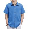 Arshiner Boys Casual Short Sleeve Button Down Shirt Fashion Textured Summer Beach Shirt 3-13 Years Old(Bright Blue)