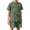 Arshiner Boys Woven Shorts Set Academic Style Button Down Shirt and Denim Shorts Casual 2-Piece Clothes Outfits 4-12 Years(Army Green)