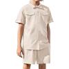 Arshiner Boys Woven Shorts Set Academic Style Button Down Shirt and Denim Shorts Casual 2-Piece Clothes Outfits 4-12 Years(Beige)