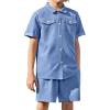Arshiner Boys Woven Shorts Set Academic Style Button Down Shirt and Denim Shorts Casual 2-Piece Clothes Outfits 4-12 Years(Blue)