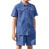 Arshiner Boys Woven Shorts Set Academic Style Button Down Shirt and Denim Shorts Casual 2-Piece Clothes Outfits 4-12 Years(Dark Blue)