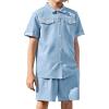Arshiner Boys Woven Shorts Set Academic Style Button Down Shirt and Denim Shorts Casual 2-Piece Clothes Outfits 4-12 Years(Light Blue)