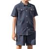 Arshiner Boys Woven Shorts Set Academic Style Button Down Shirt and Denim Shorts Casual 2-Piece Clothes Outfits 4-12 Years(Navy Blue)