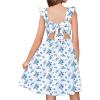 Arshiner Girls Summer Dresses Square Neck Ruffle Sleeve Tie Back A-Line Swing Casual Midi Dress with Pockets(Blue Floral)