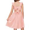 Arshiner Girls Summer Dresses Square Neck Ruffle Sleeve Tie Back A-Line Swing Casual Midi Dress with Pockets(Pink)