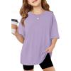 Arshiner Girls T Shirts Oversized Short Sleeve Kids Summer Tops Soft Casual Crewneck Basic Tees(Purple)