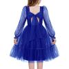 Arshiner Girls Tie Back Dress Puff Long Sleeve Formal Square Neck Party Tulle Dresses(Royal Blue)