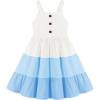 Arshiner Toddler Girl Summer Dresses Casual Sleeveless Button Down Swing Flowy Tiered Midi Sundress with Pockets(Blue Color Block)