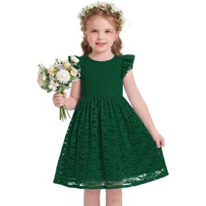 Arshiner Flower Girl Dress Toddler Lace Tutu Ruffle Sleeve Wedding Birthday Party Tulle Dresses(Green)