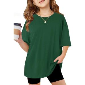 Arshiner Girls T Shirts Oversized Short Sleeve Kids Summer Tops Soft Casual Crewneck Basic Tees(Green)