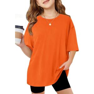 Arshiner Girls T Shirts Oversized Short Sleeve Kids Summer Tops Soft Casual Crewneck Basic Tees(Orange)
