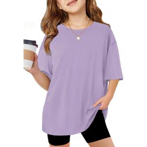 Arshiner Girls T Shirts Oversized Short Sleeve Kids Summer Tops Soft Casual Crewneck Basic Tees(Purple)