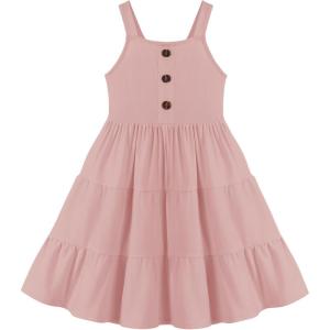 Arshiner Toddler Girl Summer Dresses Casual Sleeveless Button Down Swing Flowy Tiered Midi Sundress with Pockets(Dusty Pink)