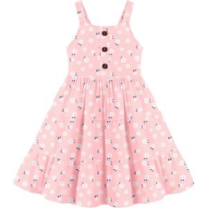 Arshiner Toddler Girl Summer Dresses Casual Sleeveless Button Down Swing Flowy Tiered Midi Sundress with Pockets(White Floral)