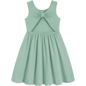 Arshiner Toddler Girls Summer Dress Backless Sleeveless Cotton Casual Beach Party Sundress with Pockets(Light Green)
