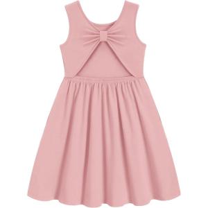 Arshiner Toddler Girls Summer Dress Backless Sleeveless Cotton Casual Beach Party Sundress with Pockets(Pink)