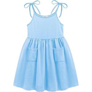 Arshiner Toddler Summer Dress Little Girls Sleeveless Bowknot Sundress Casual Beach Party Dresses with Pocket(Light Blue)