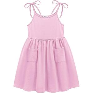 Arshiner Toddler Summer Dress Little Girls Sleeveless Bowknot Sundress Casual Beach Party Dresses with Pocket(Light Pink)