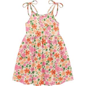 Arshiner Toddler Summer Dress Little Girls Sleeveless Bowknot Sundress Casual Beach Party Dresses with Pocket(Orange Pink Floral)