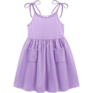 Arshiner Toddler Summer Dress Little Girls Sleeveless Bowknot Sundress Casual Beach Party Dresses with Pocket(Purple)