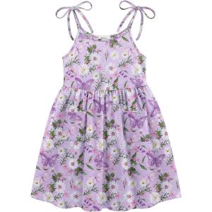 Arshiner Toddler Summer Dress Little Girls Sleeveless Bowknot Sundress Casual Beach Party Dresses with Pocket(Purple Butterfly)