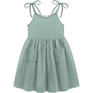Arshiner Toddler Summer Dress Little Girls Sleeveless Bowknot Sundress Casual Beach Party Dresses with Pocket(Sage Green)