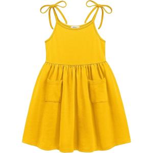 Arshiner Toddler Summer Dress Little Girls Sleeveless Bowknot Sundress Casual Beach Party Dresses with Pocket(Yellow)