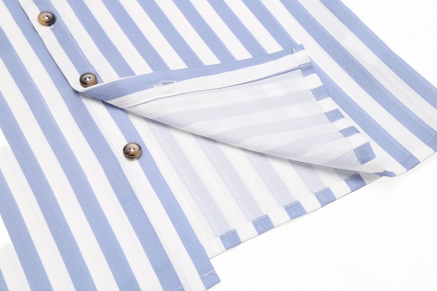 image:imageArshiner Boys Summer Beach Outfits Textured Button Down Shirt and Short Sets Casual Vacation Clothes for 512 YearsBlue Stripe Navy