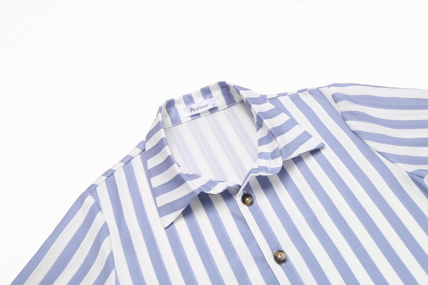 image:imageArshiner Boys Summer Beach Outfits Textured Button Down Shirt and Short Sets Casual Vacation Clothes for 512 YearsBlue Stripe Navy