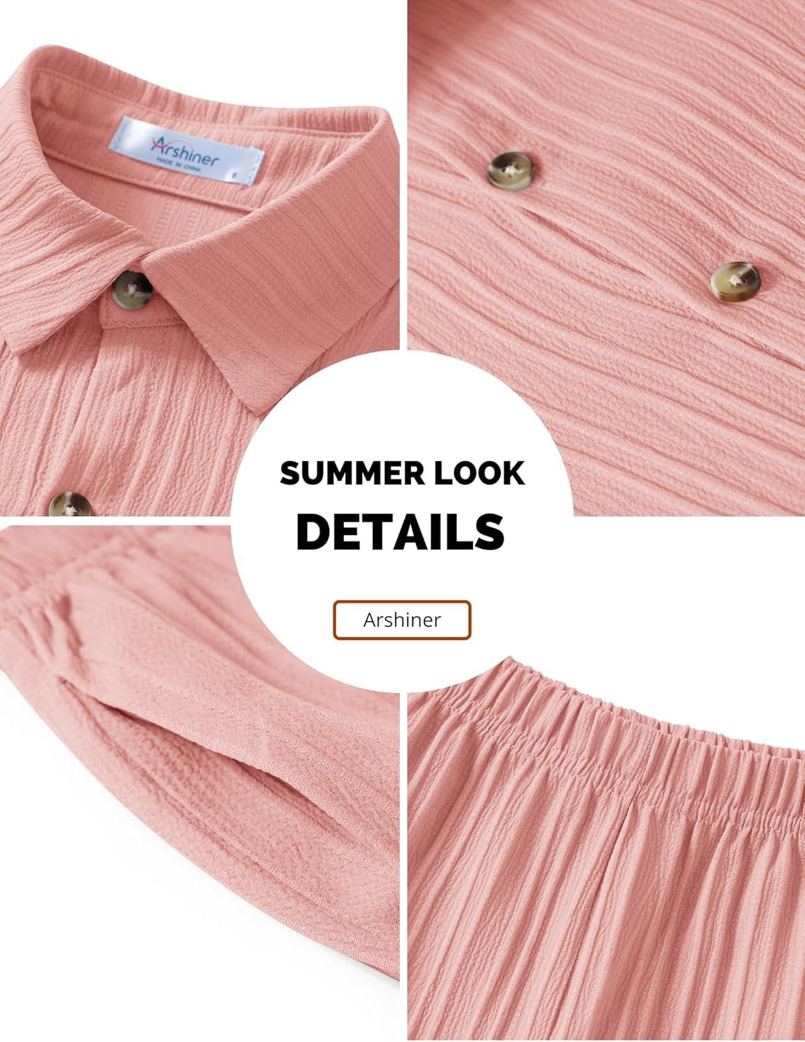 image:imageArshiner Boys Summer Beach Outfits Textured Button Down Shirt and Short Sets Casual Vacation Clothes for 512 YearsPink