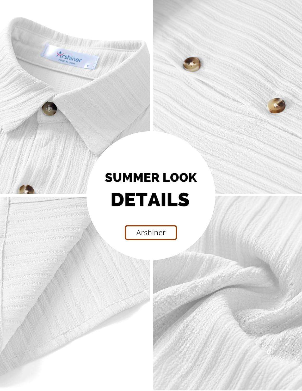 image:imageArshiner Boys Summer Beach Outfits Textured Button Down Shirt and Short Sets Casual Vacation Clothes for 512 YearsWhite