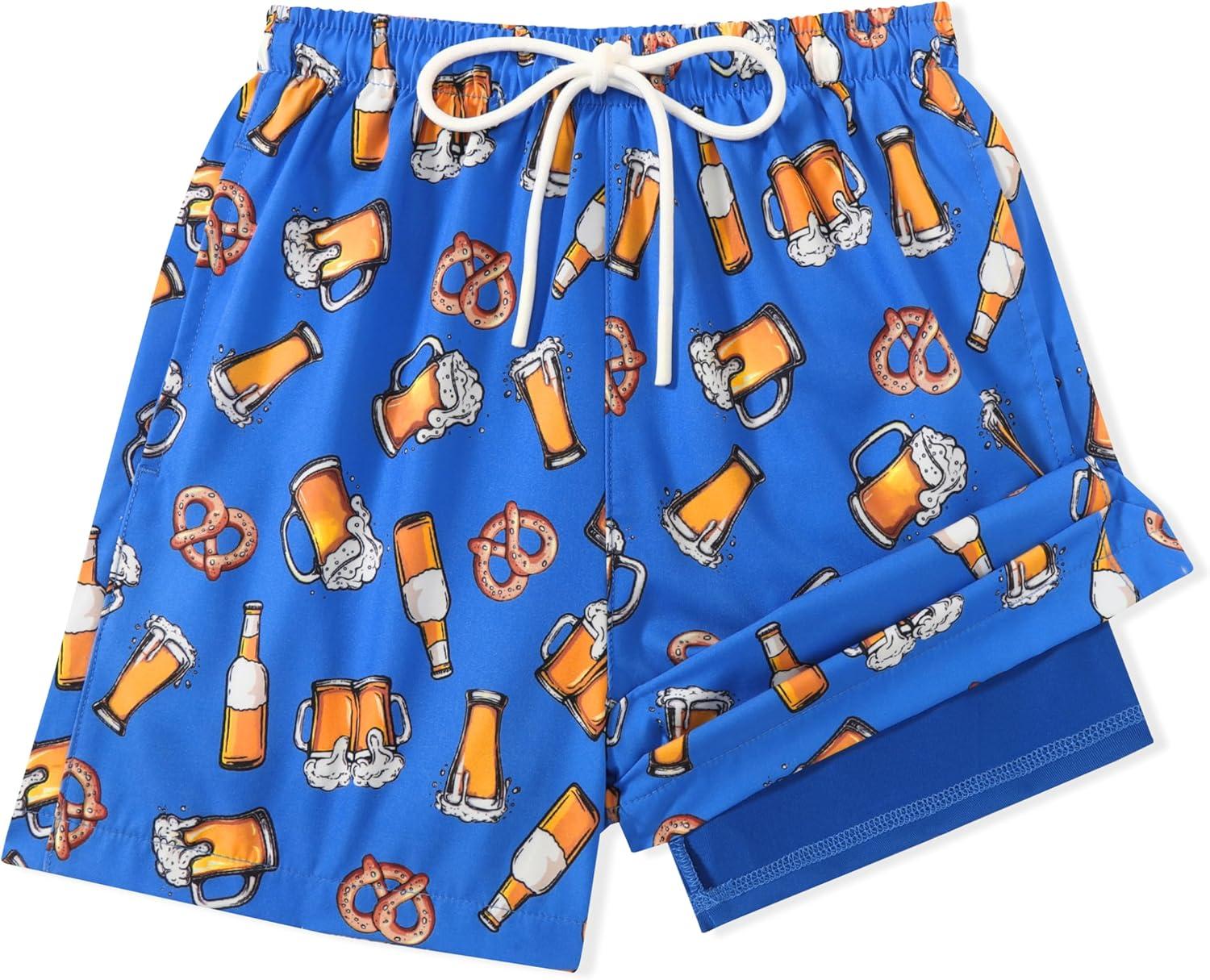 image:imageArshiner Boys Swim Trunks with Compression Liner Kids Bathing Suit Beach Swimming Shorts 614 YearsBeer Festival Blue