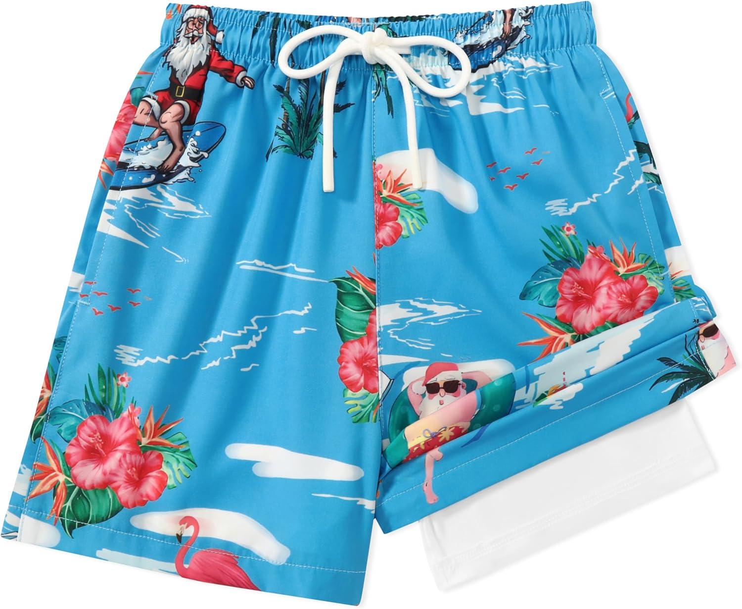 image:imageArshiner Boys Swim Trunks with Compression Liner Kids Bathing Suit Beach Swimming Shorts 614 YearsChristmas in Hawaii Blue