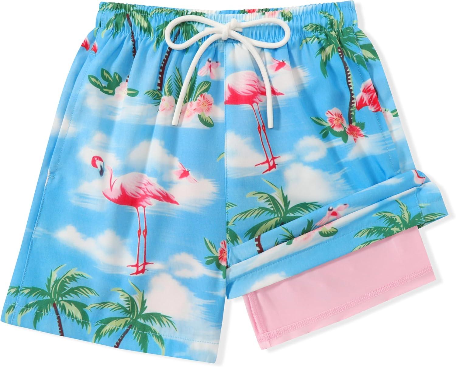 image:imageArshiner Boys Swim Trunks with Compression Liner Kids Bathing Suit Beach Swimming Shorts 614 YearsFlamingo BluePinkGreen
