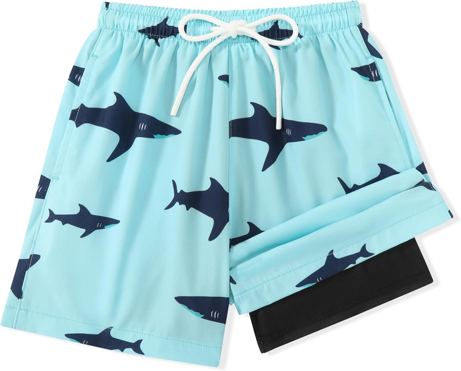 image:imageArshiner Boys Swim Trunks with Compression Liner Kids Bathing Suit Beach Swimming Shorts 614 YearsShadow Shark Green
