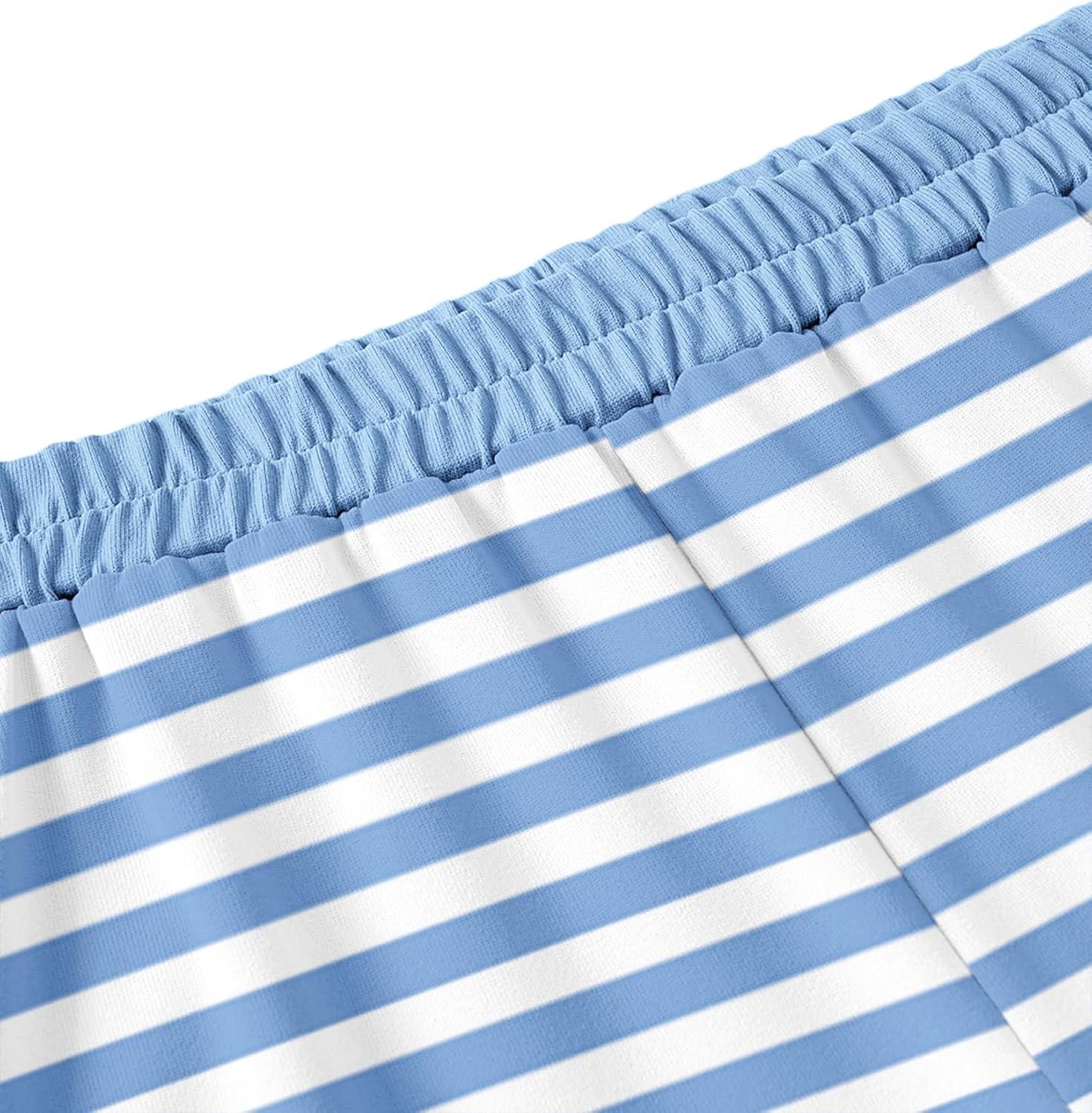 image:imageArshiner Girls Summer 2 Piece Outfits Short Sleeve T Shirts Top and Shorts Clothing Sets with PocketsBlue and White Stripes