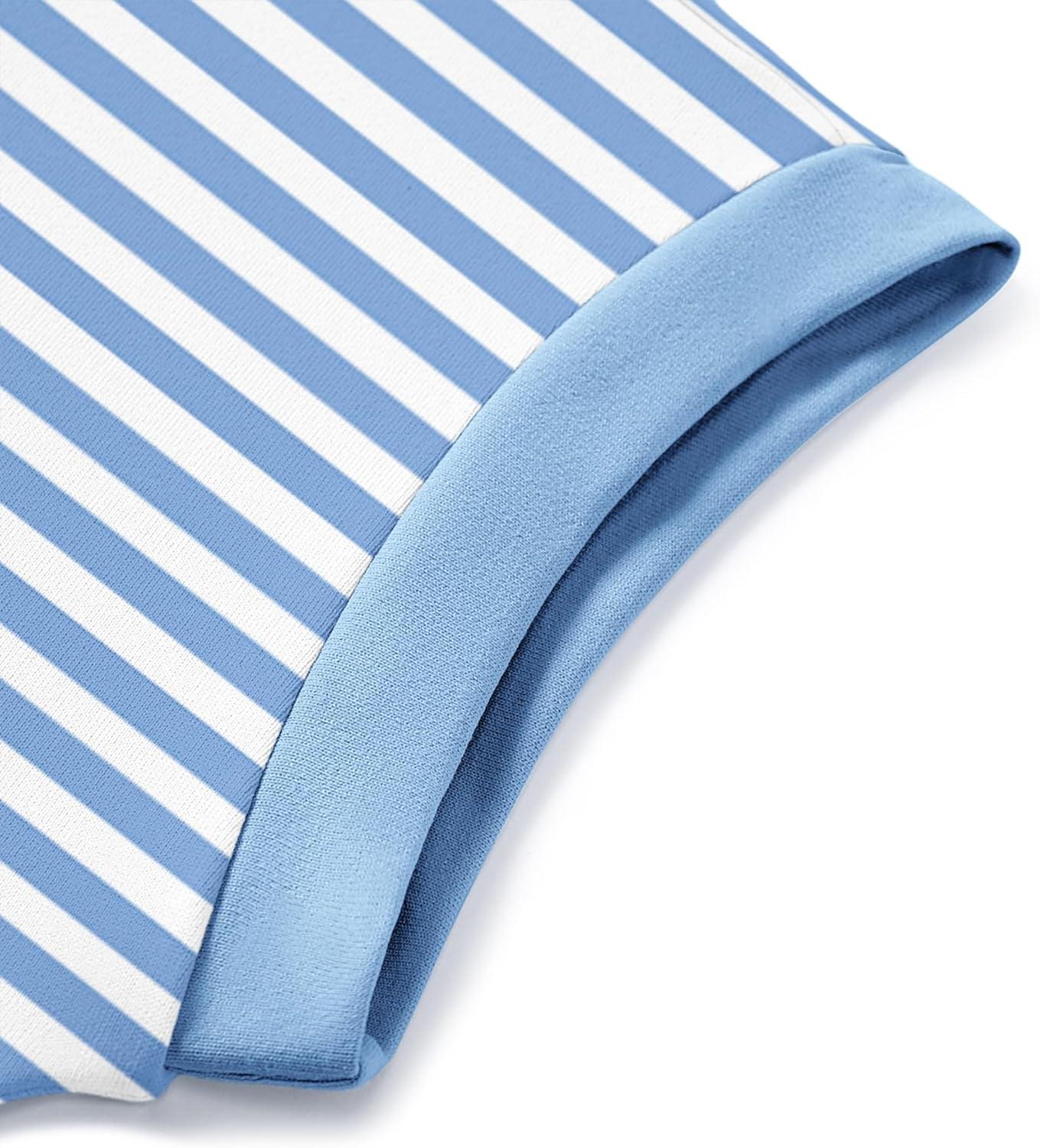 image:imageArshiner Girls Summer 2 Piece Outfits Short Sleeve T Shirts Top and Shorts Clothing Sets with PocketsBlue and White Stripes