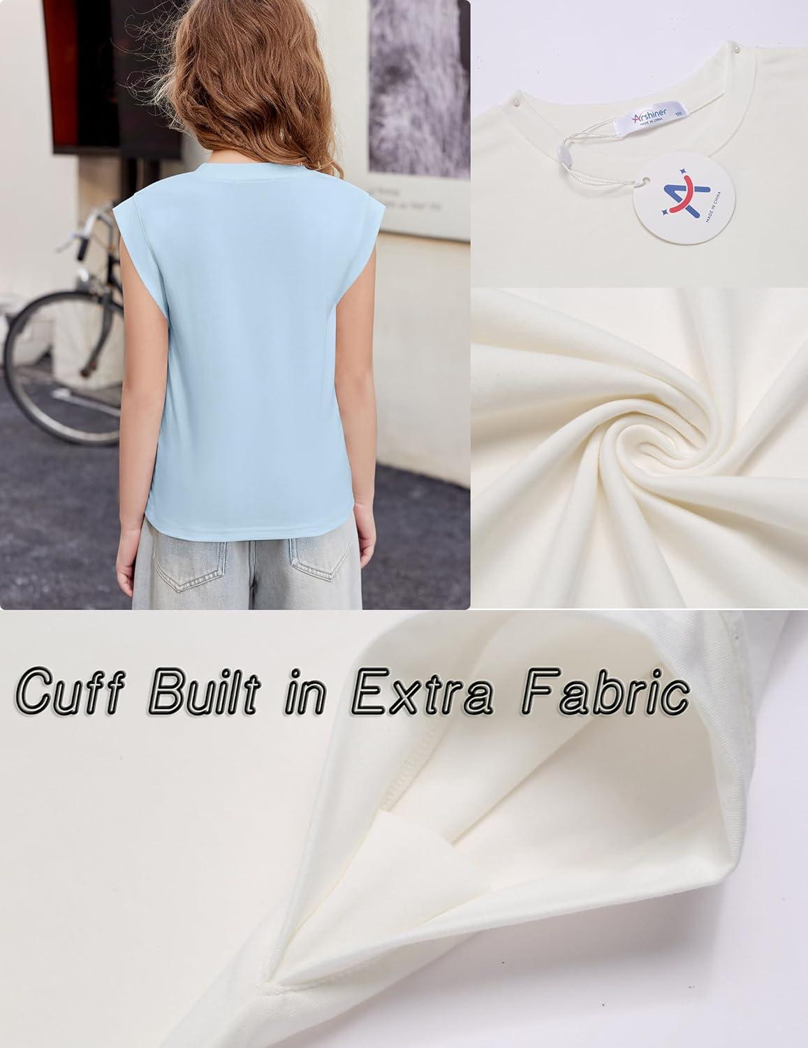 image:imageArshiner Girls T Shirts Cap Sleeves Casual Summer Tops Crewneck Tank Loose Fit Fashion Blouse TeeLight Blue