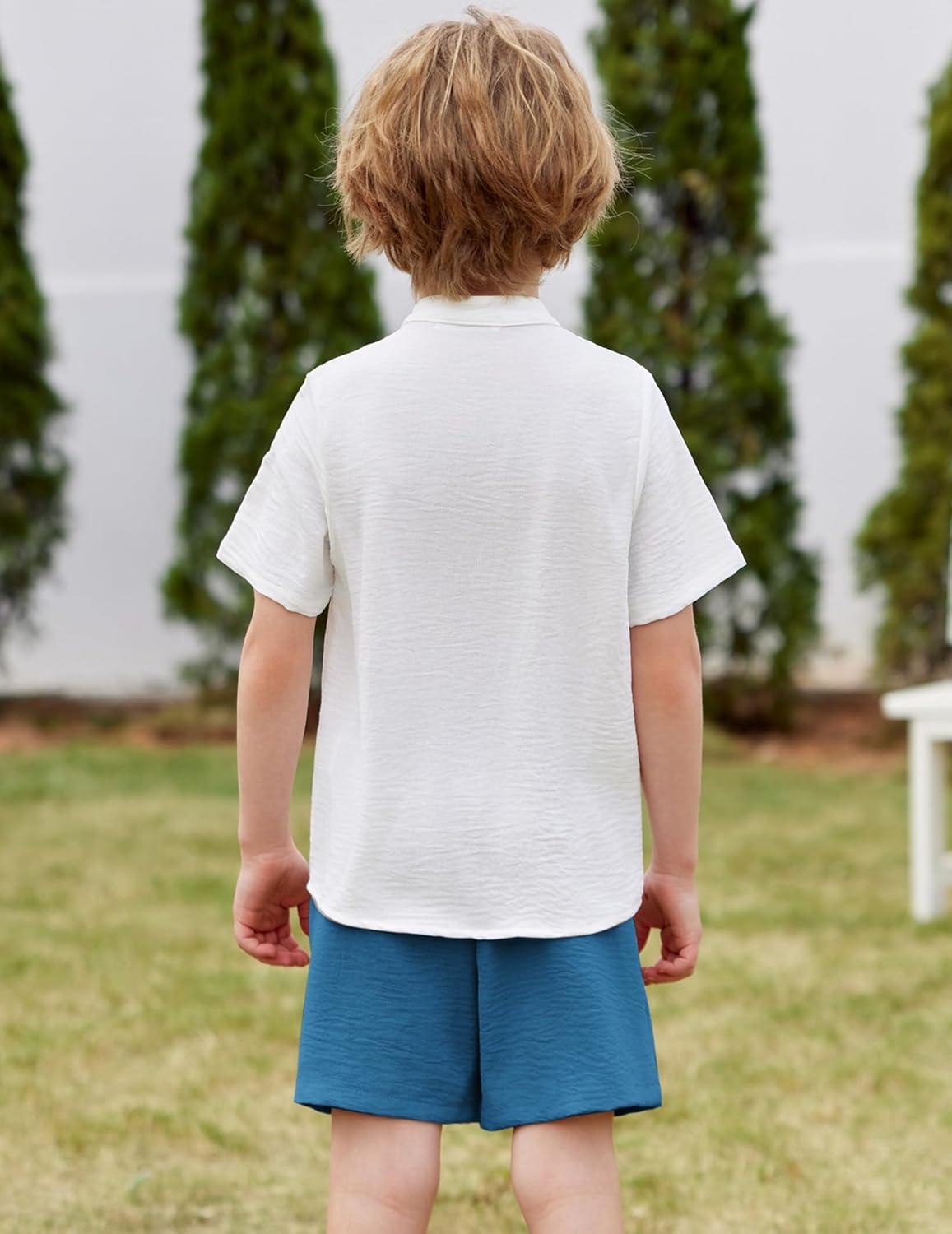 image:imageArshiner Toddler Boys 2 Piece Set Short Sleeve Button Down Shirt and Shorts Vacation Texture Outfits with Pocket 213 YearsWhite Blue