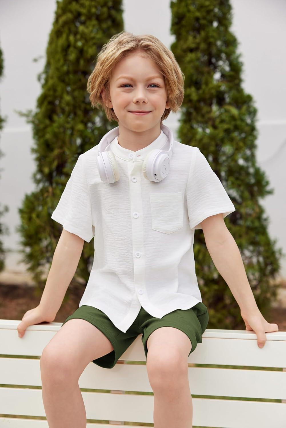 image:imageArshiner Toddler Boys 2 Piece Set Short Sleeve Button Down Shirt and Shorts Vacation Texture Outfits with Pocket 213 YearsWhite Green