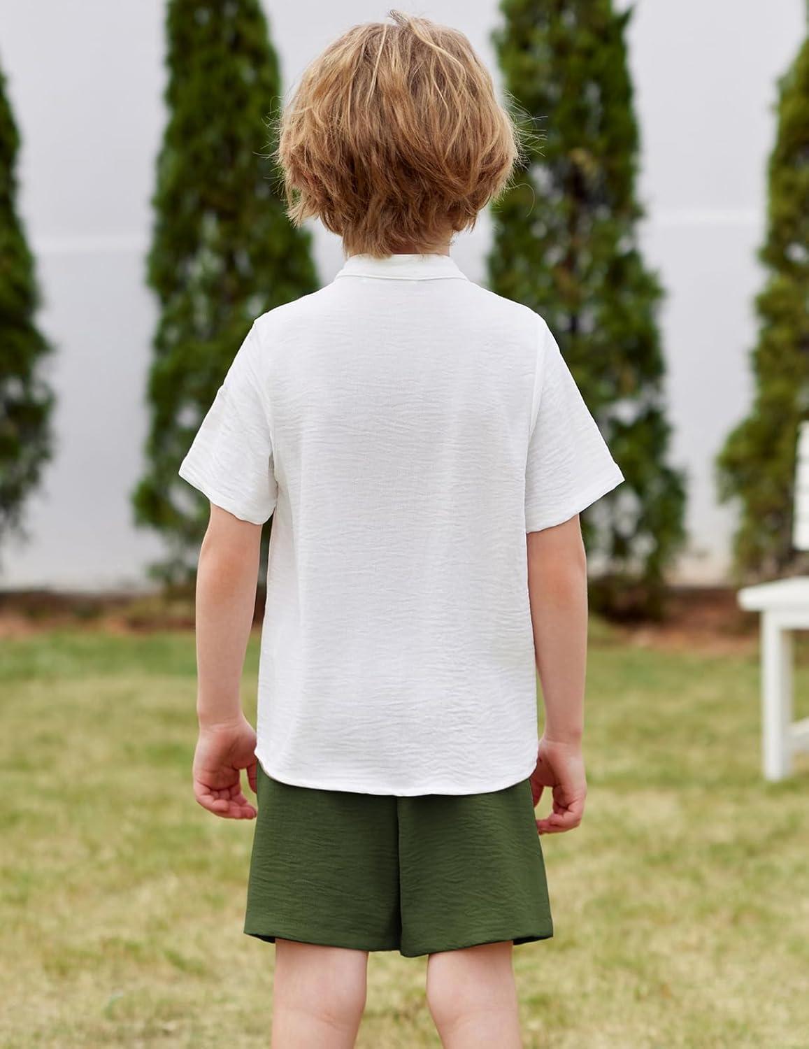 image:imageArshiner Toddler Boys 2 Piece Set Short Sleeve Button Down Shirt and Shorts Vacation Texture Outfits with Pocket 213 YearsWhite Green