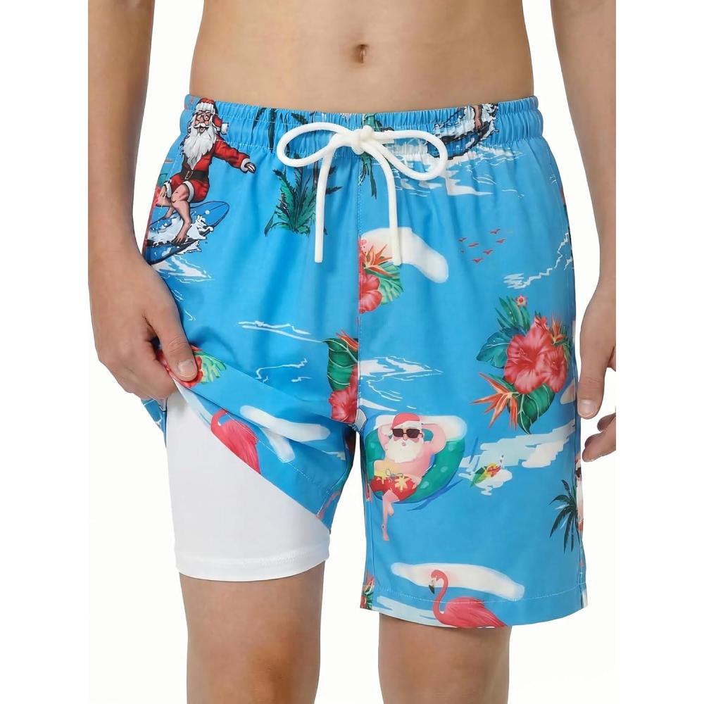 image:imageArshiner Boys Swim Trunks with Compression Liner Kids Bathing Suit Beach Swimming Shorts 614 YearsChristmas in Hawaii Blue