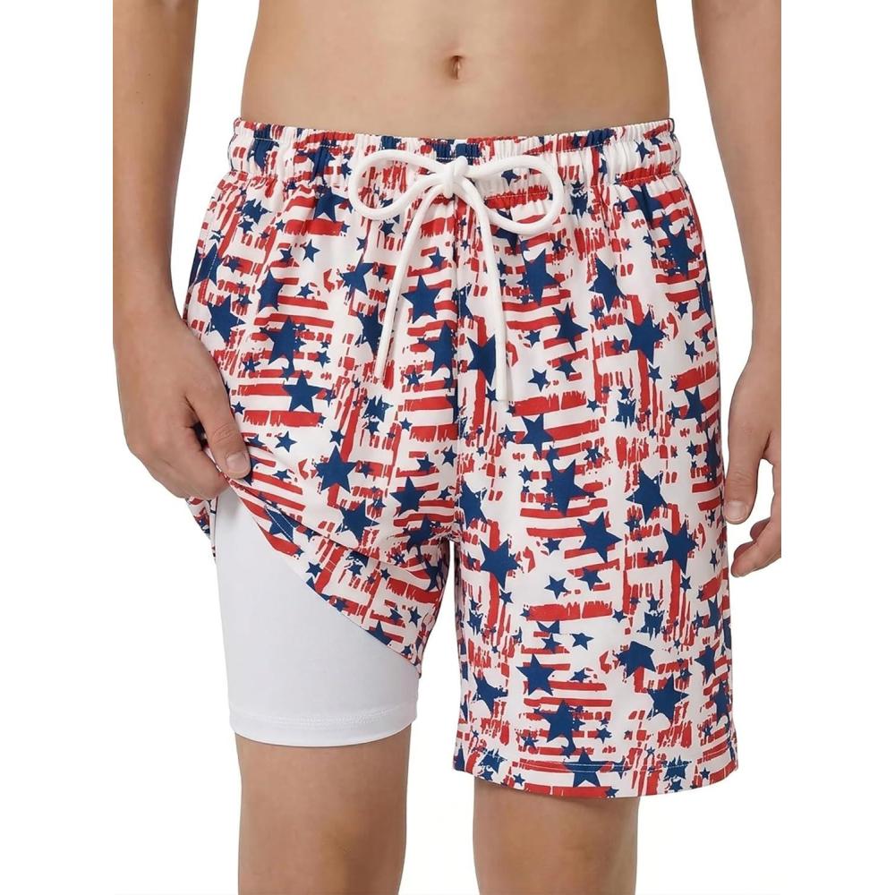 image:imageArshiner Boys Swim Trunks with Compression Liner Kids Bathing Suit Beach Swimming Shorts 614 YearsNational Flag