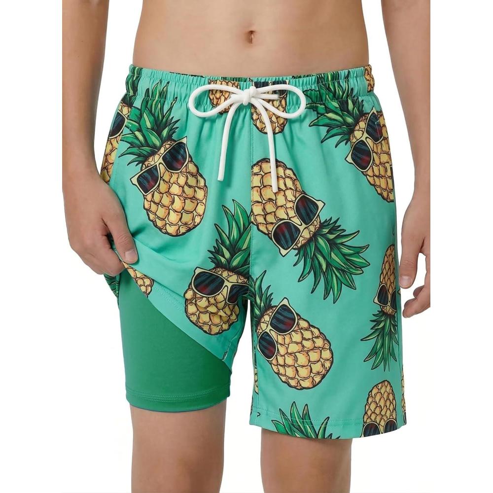 image:imageArshiner Boys Swim Trunks with Compression Liner Kids Bathing Suit Beach Swimming Shorts 614 YearsPineapplegreen
