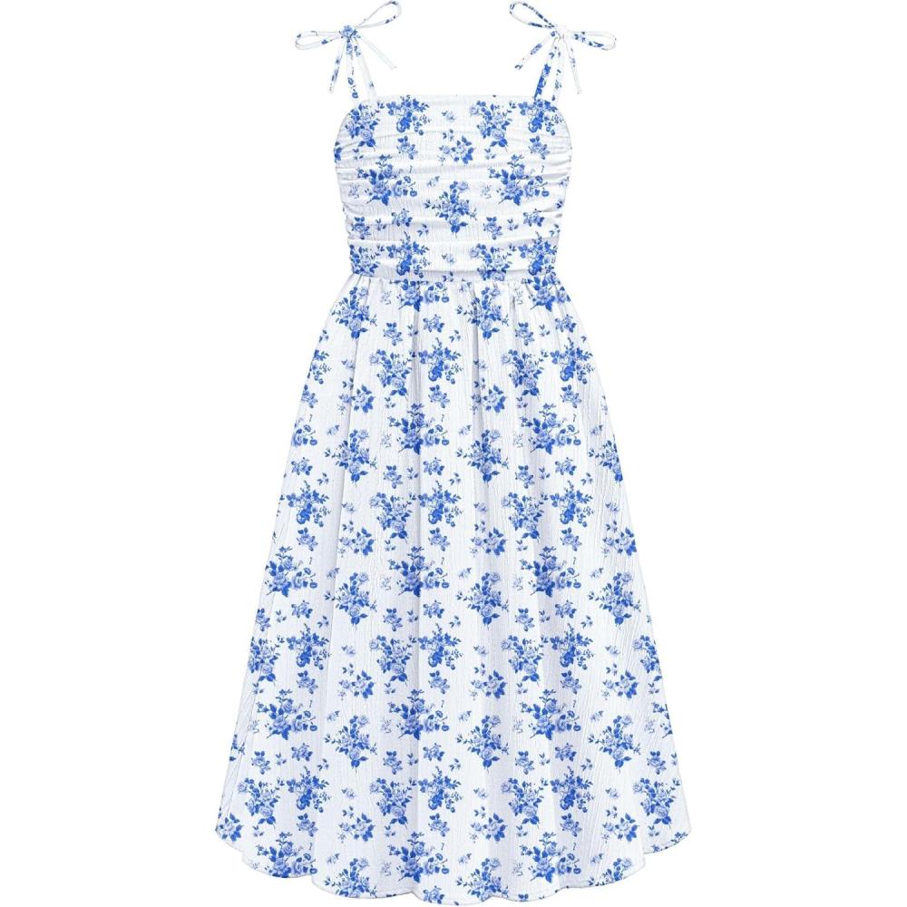 image:imageArshiner Girls Summer Dress Maxi Spaghetti Strap Ruched Flowy Beach Boho Casual Teen Girl Sundress 614 YearsBlue Floral