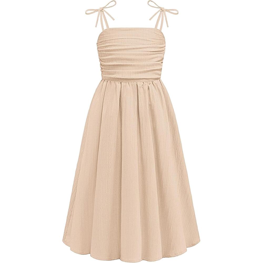 image:imageArshiner Girls Summer Dress Maxi Spaghetti Strap Ruched Flowy Beach Boho Casual Teen Girl Sundress 614 YearsChampagne